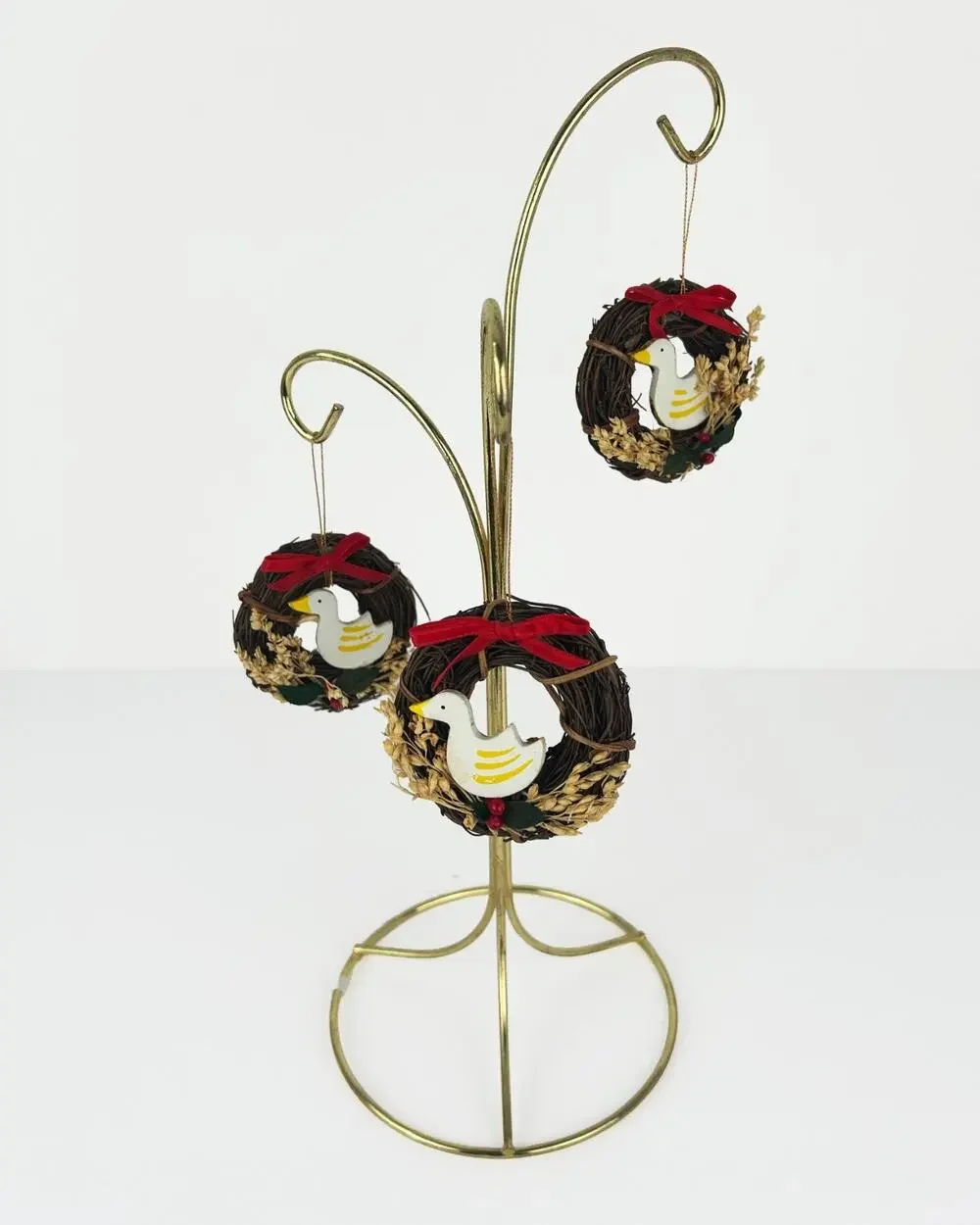 Vintage 1985 Goose Mini Wreath Ornaments Set 3 Twig Cottagecore Christmas Boxed